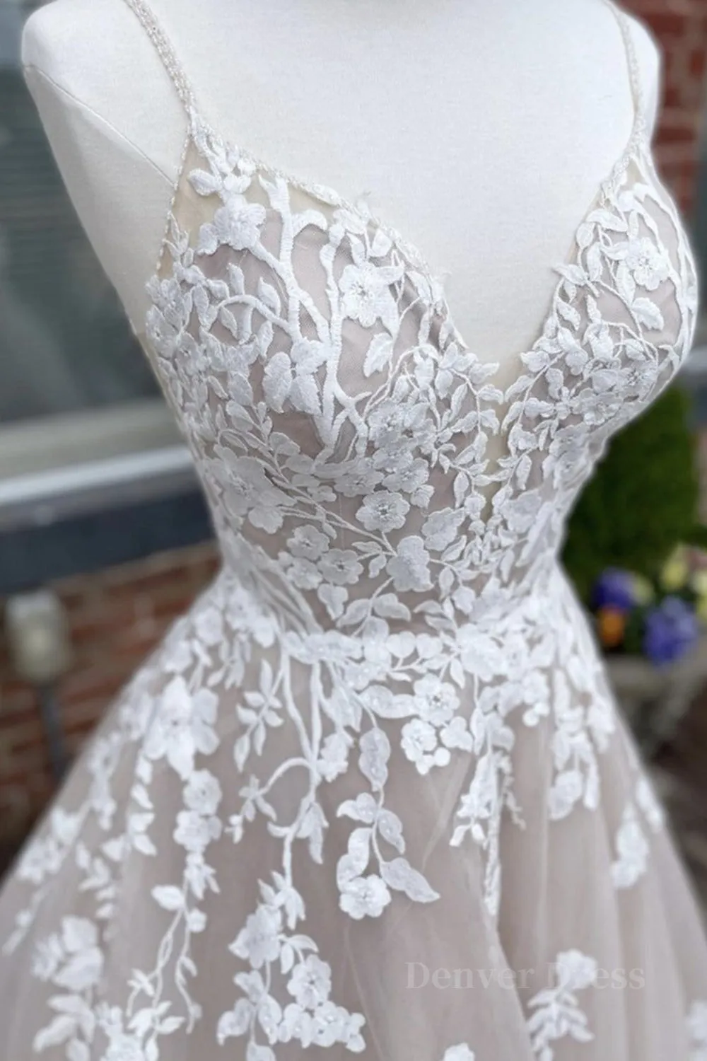 V Neck Backless Champagne Lace Appliques Long Prom Dress Champagne Lace Formal Evening Dress